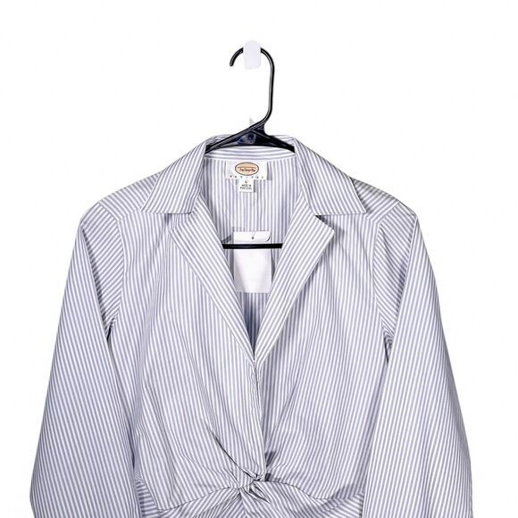 Talbots Women's Blouse 6P Blue White Striped Faux Wrap V-Neck Crop Top NWT * - Picture 5 of 9